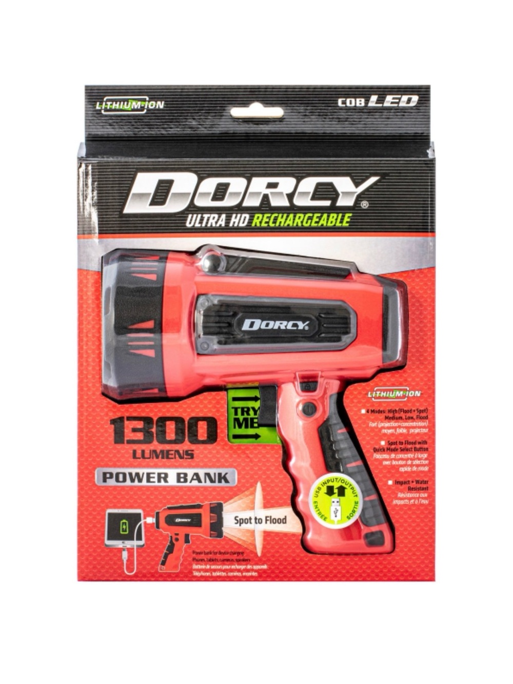 DORCY 1300 LUMEN ULTRA HD RECHARGEABLE SPOTLIGHT + POWER BANK